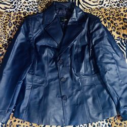 WOMENS✨🔵🌼EAST 5TH🌼🔵✨DARK BLUE COLORED GENUINE LEATHER SIZE XL LONG SLEEVE BUTTON UP JACKET💙🖤🧥