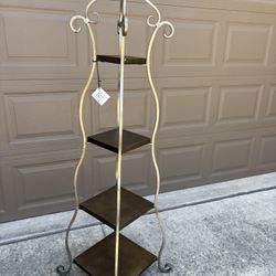 Beautiful Tall Gold Tone Etagere With Four Shelves 