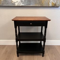 31” Tall - Three Tier Solid Wood Black Side Table w/ Wood Top and Storage Drawer