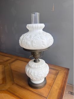 Vintage white milk glass floral lamp