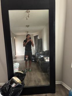 Large Floor Mirror with Black Frame