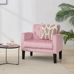 NEW TYBOATLE Tufted Accent Chair, Pink Fabric Mid-Century Modern Upholstered Armchair