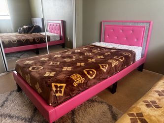 Pink Faux Leather Twin Bed Frame
