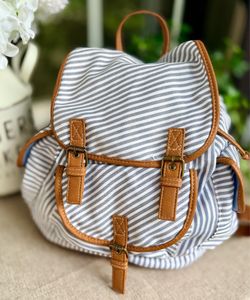 Claire's Blue Pinstripe Canvas Backpack / Rucksack