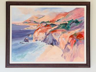 Large Framed Coastal Abstract Oil Painting (36" x 46") – Excellent Condition