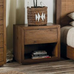 Rustic Minimalistic Mid Century Modern Light Walnut Nightstand With Open Shelf Storage Below  Light Walnut Solid Wood