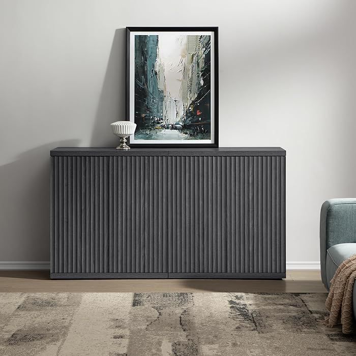 2pcs Buffet Cabinetswith Storage Accent Sideboard Modern Credenza with Doors & Shelves Fluted Media Console Mid Century Coffee Bar Table for Living Ro