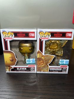 2 SUPREME LIMITED EDITION GOLD METALLIC Stranger Things Funko Pops Eleven #1788 Demogorgon #1789 LE