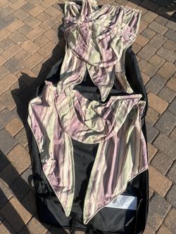 Set Of Five Striped Custom Lined Swags With Side Curtains - 3 Windows 