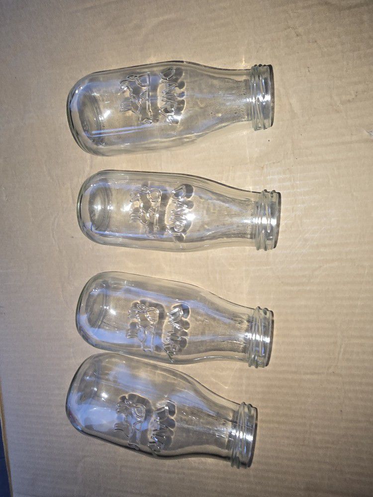 4 Glass Milk Bottles 