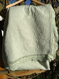 Sage Green Quilted Bedspread with Lace Trim