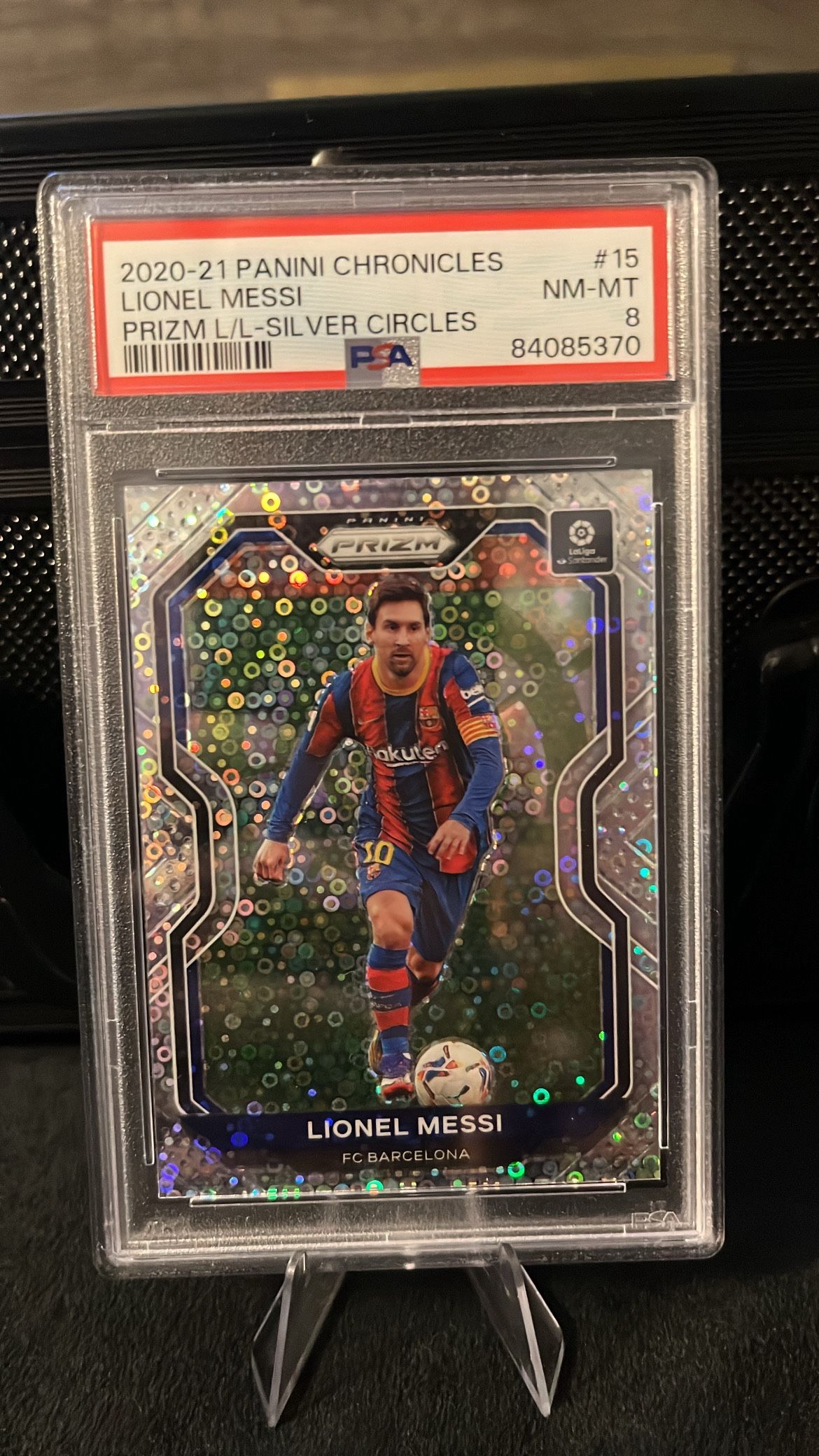 Lionel Messi 2020 Prizm Silver Circles SSP PSA 8 Graded Slab Soccer FC Barcelona Argentina