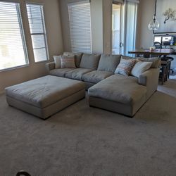 Living Spaces Sectional With Chaise Lounge And Ottoman
