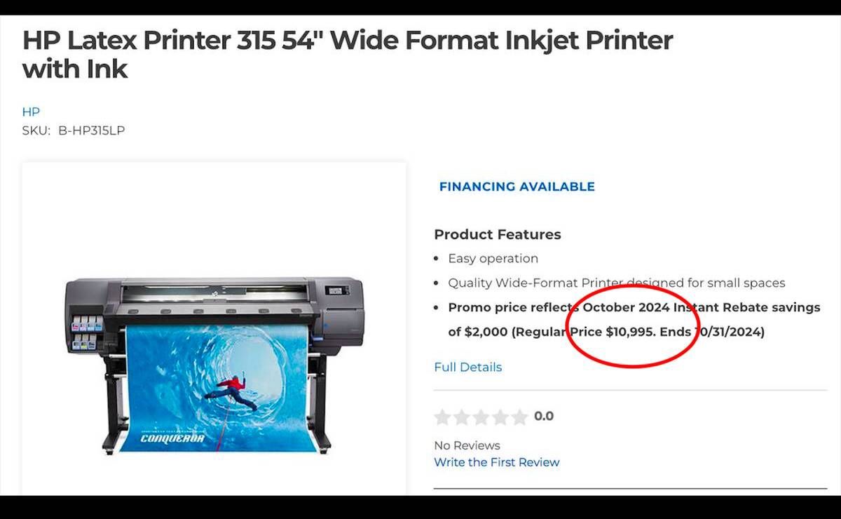 HP Latex Printer 315 Whose Format 54”