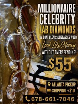 Millionaire Celebrity Lab Stones UV coat clear sunglasses wood. Look Like Money *One (1) Lightweight Luxe Style *Comes with a white protective case fo