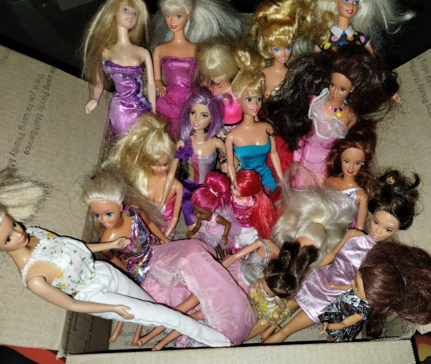 Box Of Barbie Dolls, Clothes And Shoes 