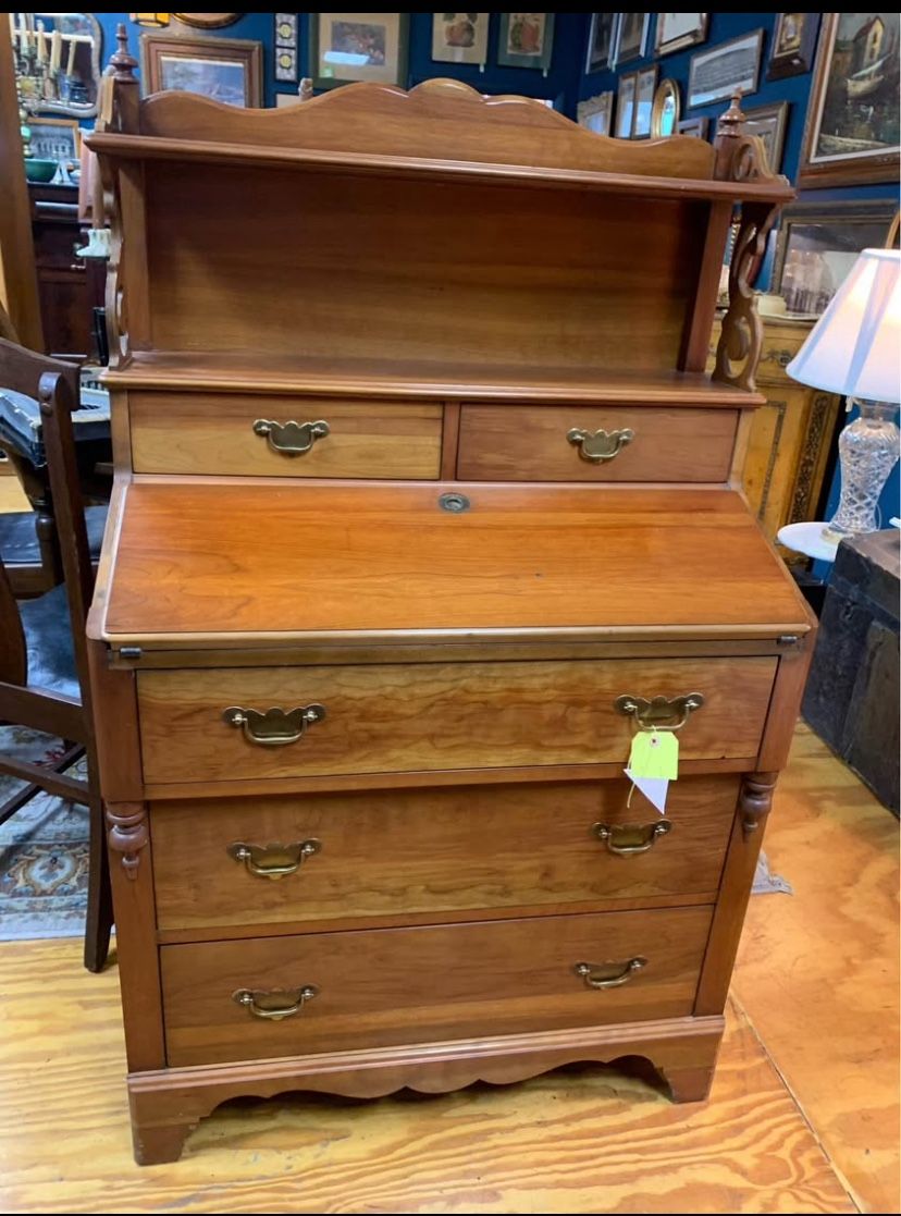 Antique Drop Front Desk With Shelves 