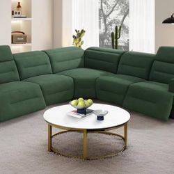 Green Flannel 4-Piece Living Room Recliner Sofa Set 