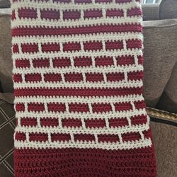 Vibrant Red And White Brick Wall Afghan 
