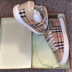 BURBERRY Vintage Check and Leather Sneakers -Beige (9W)