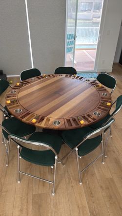 One of a kind!!! Beautiful hand carved wood poker table with four aces inscribed it it!