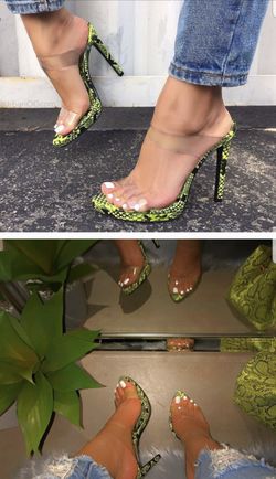 Neon heels with clear straps