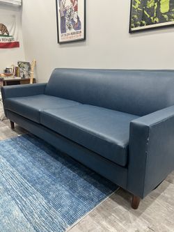 Mid Century Modern Blue Leather Couch