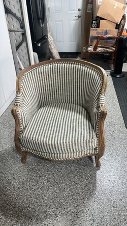 Striped light wood barrel chair