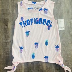 New Little Girls Size 5 Pink “Tropicool” Tropical Side Tie Pineapple Tank Top