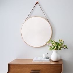 West Elm Modern Hanging Round Wall Mirror w/ Leather Strap
