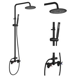 Aolemi Outdoor Shower Kit Outdoor Shower Fixtures Faucet System 2 Handle with 8 Inch Rainfall Shower Head and Handheld Sprayer Exposed Shower with Adj