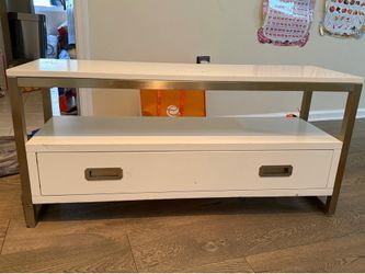 Modern White & Gold TV Stand / Media Console with Drawer