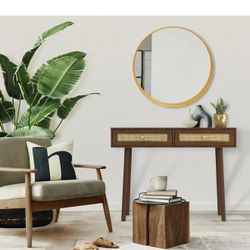 Loft & Luv Remy Boho Mid-Century Console Entryway Table with Natural Rattan with Storage Drawer