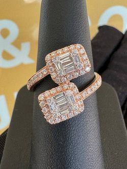 14k rose gold baguette diamond bypass ring