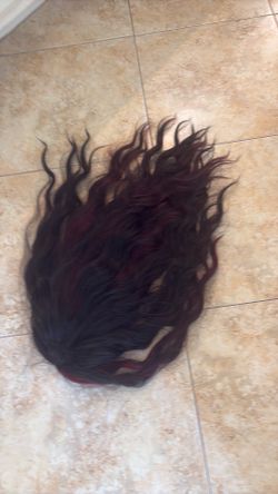 Wavy hair, burgundy, color, drawstring,  Worn once