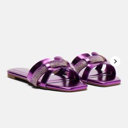 Embellished Flat Sandals - Purple