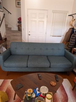 Blue Mid Century Modern Tufted Sofa
