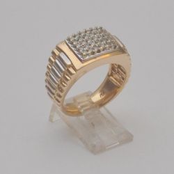 14k Yellow Gold Diamond Cluster Ring Size 9.75 Mens Statement Band