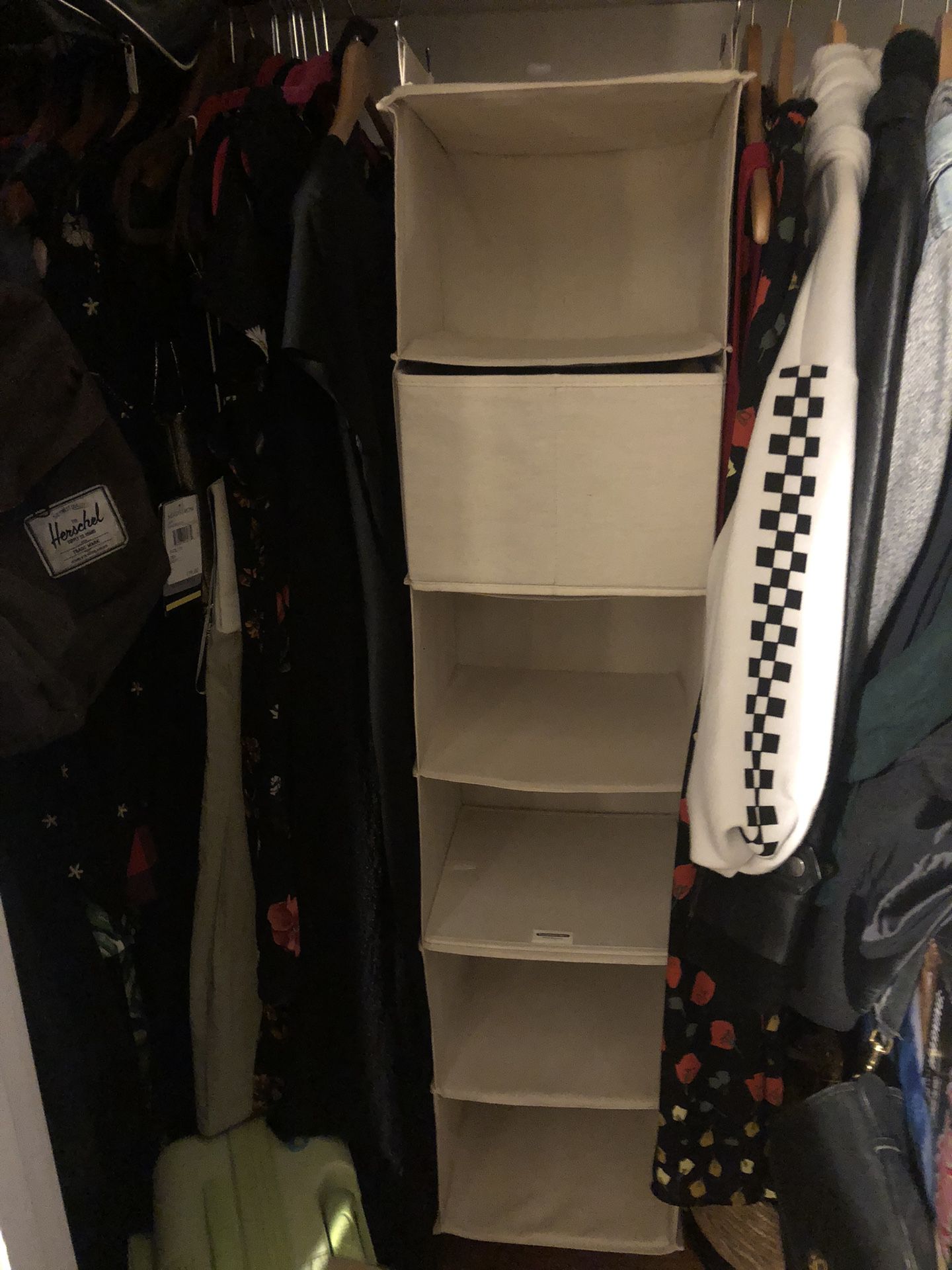 The Container Store 6 slot Hanging Wide Closet Organizer with one drawer