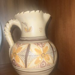 Vintage Hand-Painted Spanish Ceramic Pitcher – Signed, Handmade