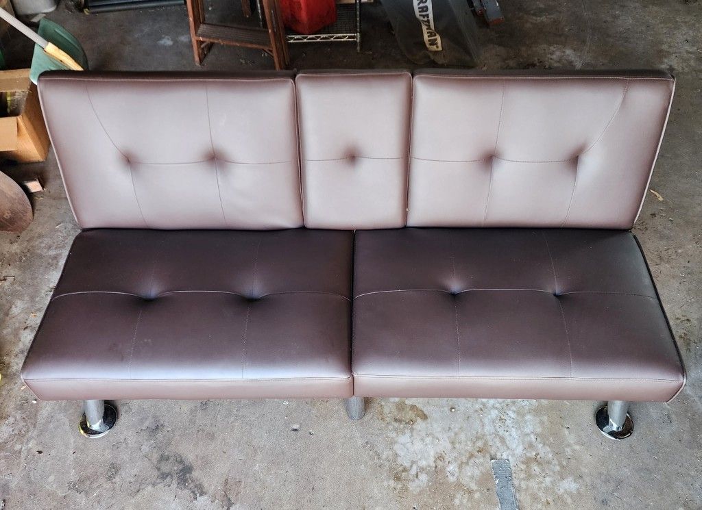 BROWN FAUX LEATHER FUTON