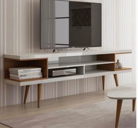 Mid-Century Modern White and Walnut TV Stand