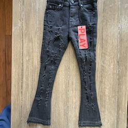 Kids, Black Denim Stacked Jeans