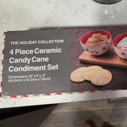 4 Peace ceramic candy cane condiment set