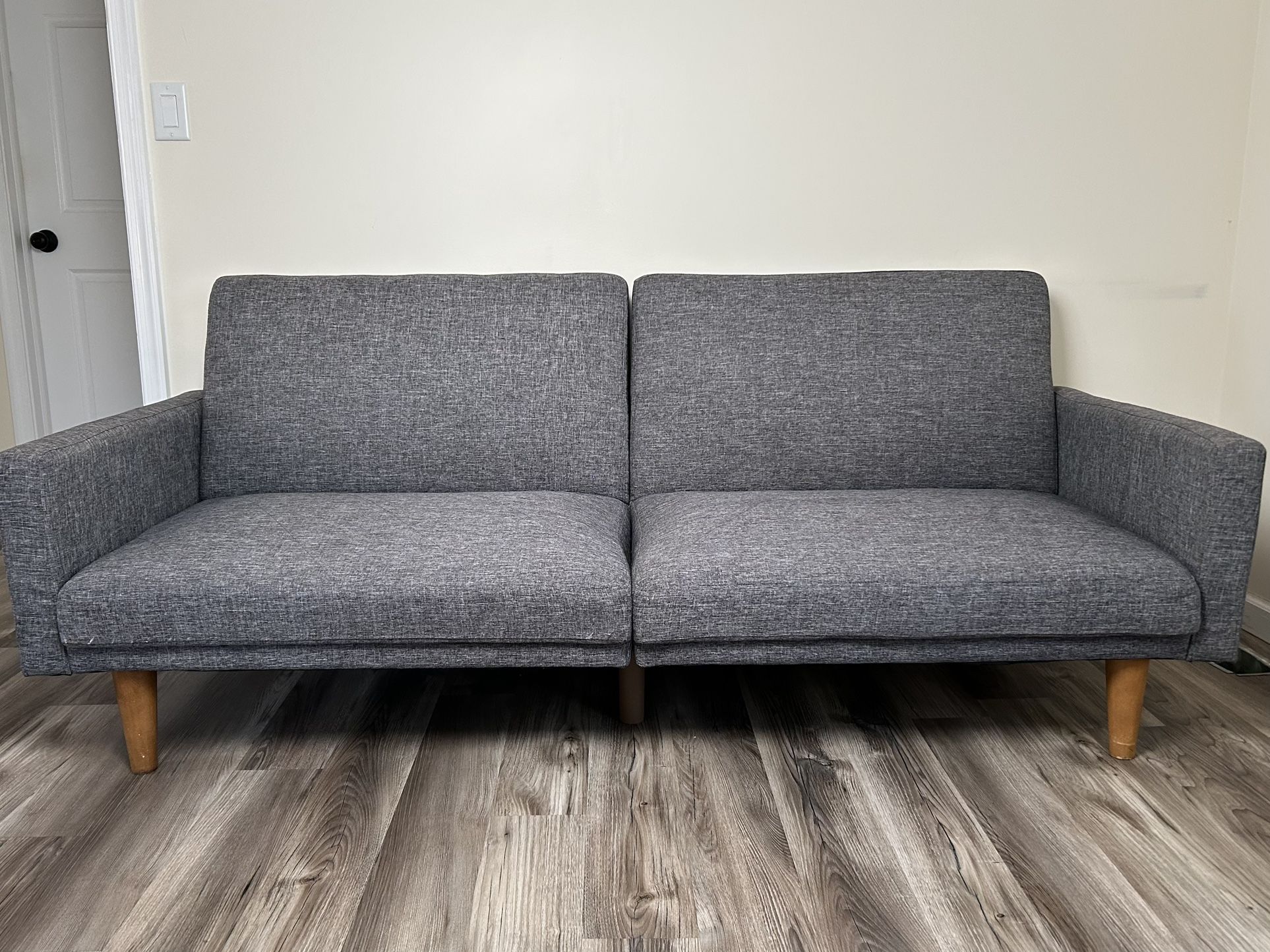 DHP Paxson Mid-Century Modern Futon Sofa Bed - Gray Linen - Converts to Full Sleeper
