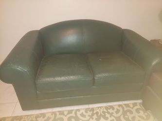 Vintage Ethan Allen Green Leather Love Seat