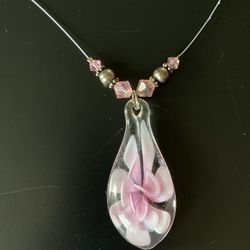 Black Friday Sale! Pretty Pink Glass Pendant Necklace