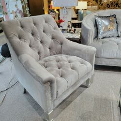 Silver Grey Velvet Chair