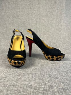 Nine West Animal Leopard Black/GoldOpen Toe Heels 7.5