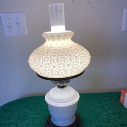 Vintage Fenton Glass Gone With The Wind Hurricane Lamp Electric Milk Glass Shade